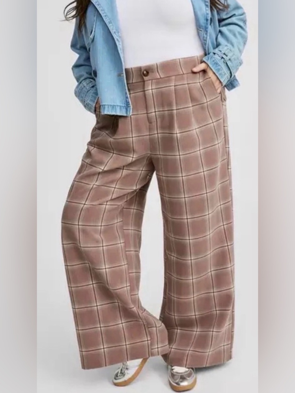 Studio by Torrid Wide Leg Plaid Trousers - Brown Size 14S